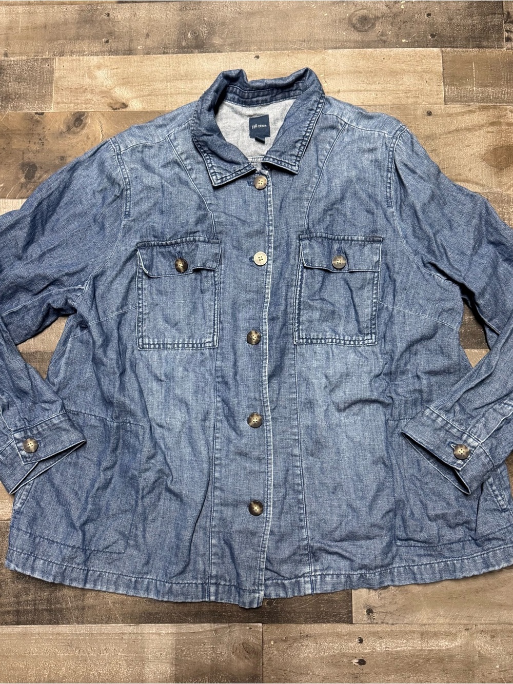J.Jill Denim 2X Cotton Linen Chambray Utility Jacket Blue Lightweight